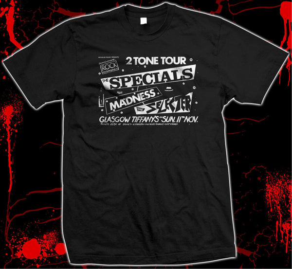 2 Tone Tour - The Specials - Madness - Ska flyer - Hand Screened, Pre Shrunk 100% cotton t-shirt